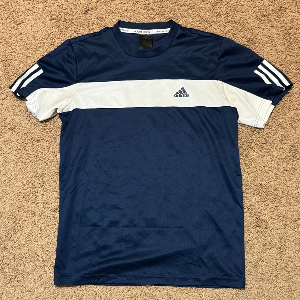 Adidas Men's Blue and White Short Sleeve Tee